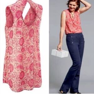 CAbi Vita Red, Peach and Tan Floral Blouse